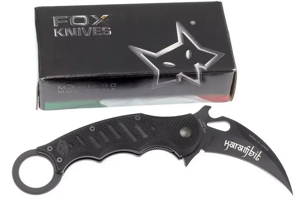 Fox 479 black folding karambit, view 2