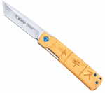 Tokisu pocket knife with tanto blade and bamboo handle