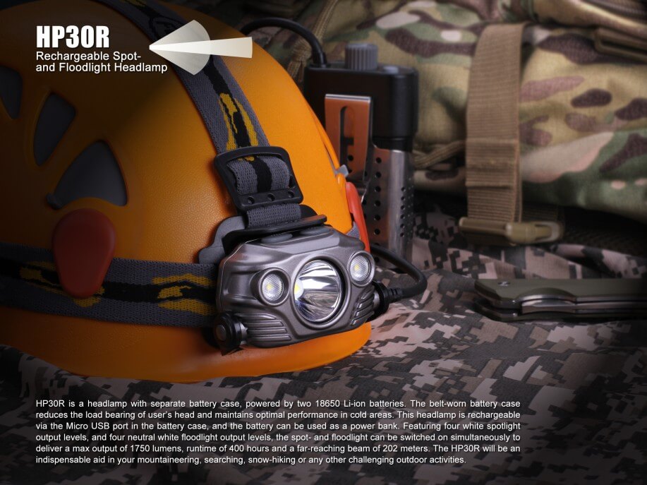 Fenix HP30R 1750-lumen LED head torch, view 2