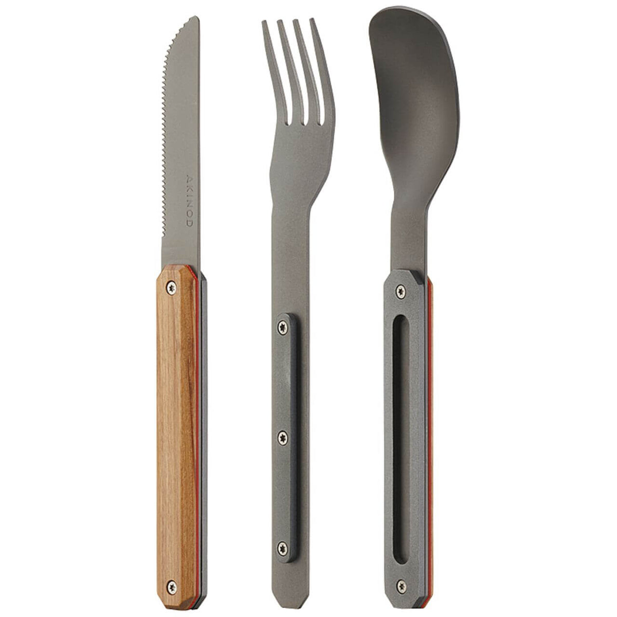 Akinod 12H34 picnic cutlery set, olive wood, view 2