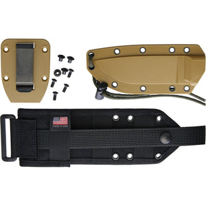 ESEE 4 survival knife, black blade, sand Molle sheath, view 2