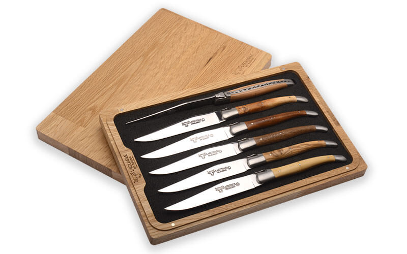 6 Laguiole en Aubrac table knives, French woods