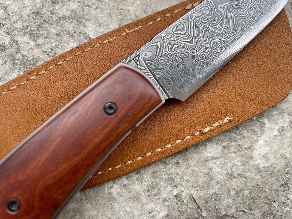 David Lespect artisan knife jujube wood Damascus, view 3