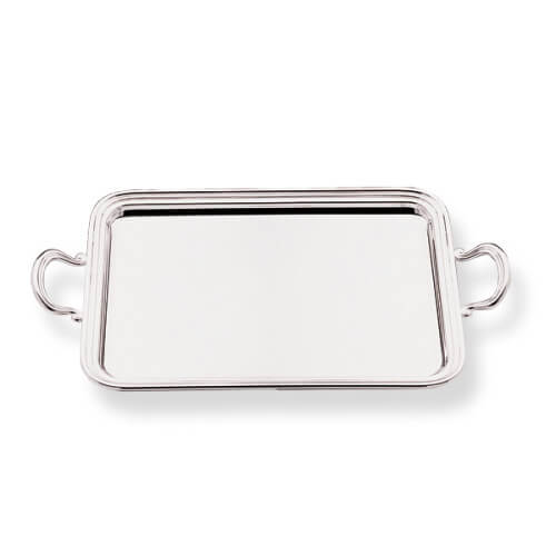Plateau en métal argenté avec anses 39 x 26 cm