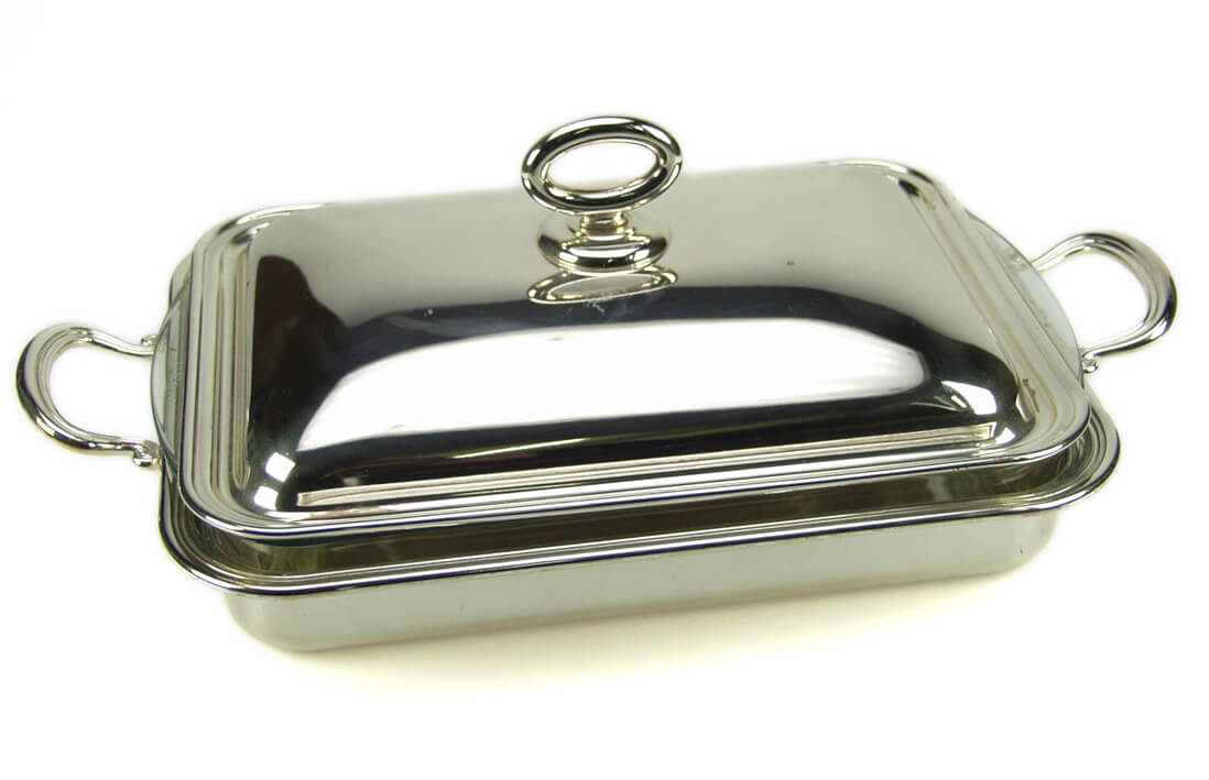 Plat à gratin 705377, métal argenté et pyrex