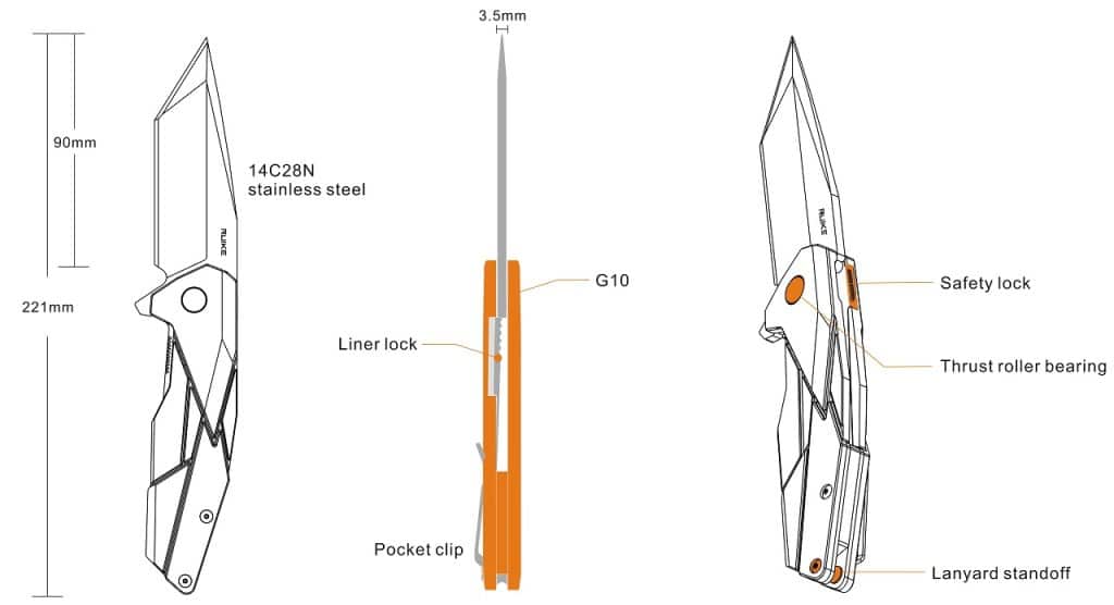 Ruike P138-W pocket knife, view 3